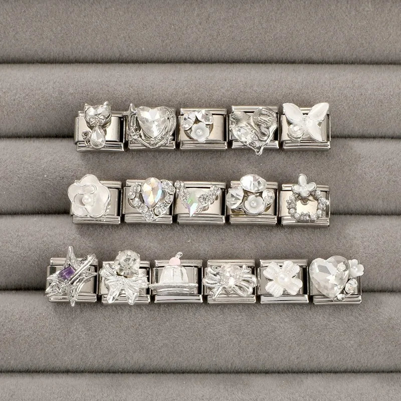 2026 Original Luxury Zircon Purple Stars Love Heart Garland Italian Charm Links Fit 9mm Bracelet Stainless Steel Jewelry Making Qme