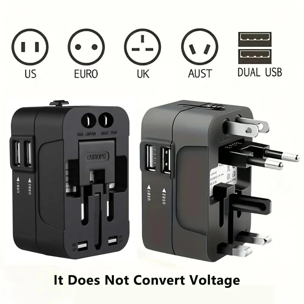 2 USB Charging Universal Travel Adapter International Plug Adapter World Travel AC Power Converter Socket AU EU UK US European Qme