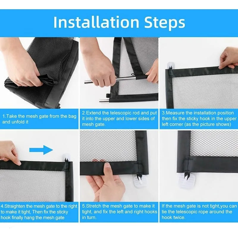 Foldable mesh indoor pet dog door fence, portable protective isolation fence, pet screen door for doors, stairs, corridors Qme