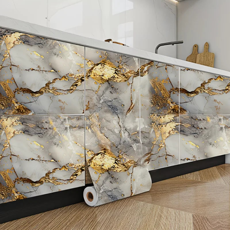 Grey Marble Pattern Kitchen Stove Oil Proof Film Self Adhesive Waterproof Heat Resistant Wall Protector Sticker Qme