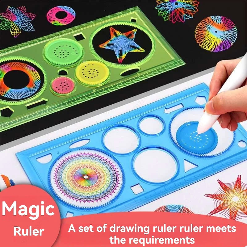 Multifunctional Wanhua Ruler Magic Set Ruler Versatile Gauge Curve Gear Drawing Tool Kit Puzzle Template Ruler Qme