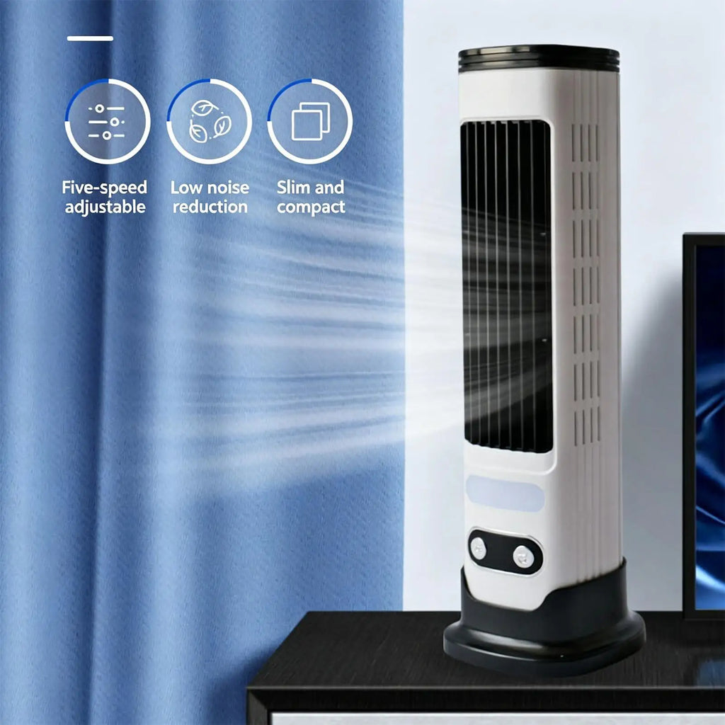 Vertical Fan 5-speed Floor Wind Blower USB Charging Adjustable Vent Low-noise Bedroom Tower Fan for Camping Beach Office Desktop Qme