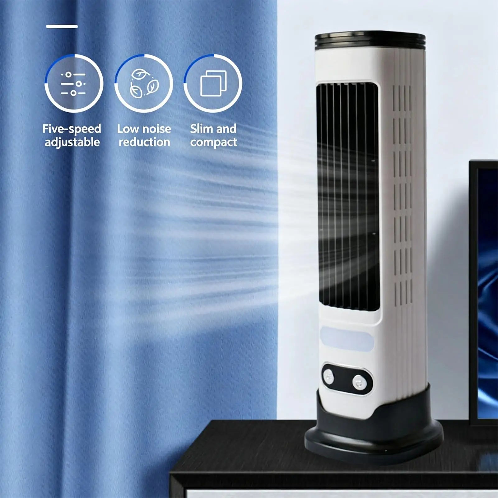 Vertical Fan 5-speed Floor Wind Blower USB Charging Adjustable Vent Low-noise Bedroom Tower Fan for Camping Beach Office Desktop Qme