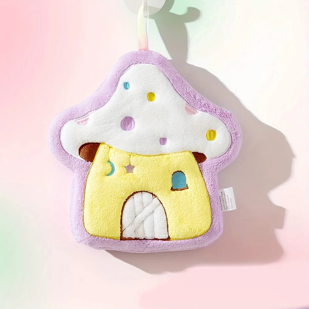 1pc cartoon mushroom hanging hand towel for children, bathroom and home use, soft and absorbent, cute hand towel Qme PURPLE
