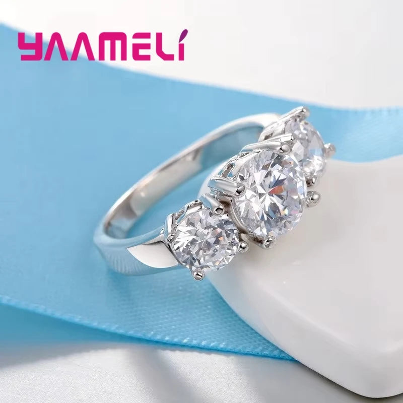 Hot Sale 925 Sterling Silver Color 3 CZ Stone Prong Setting Band Rings for Men Women Wedding Engagement Jewelry Qme