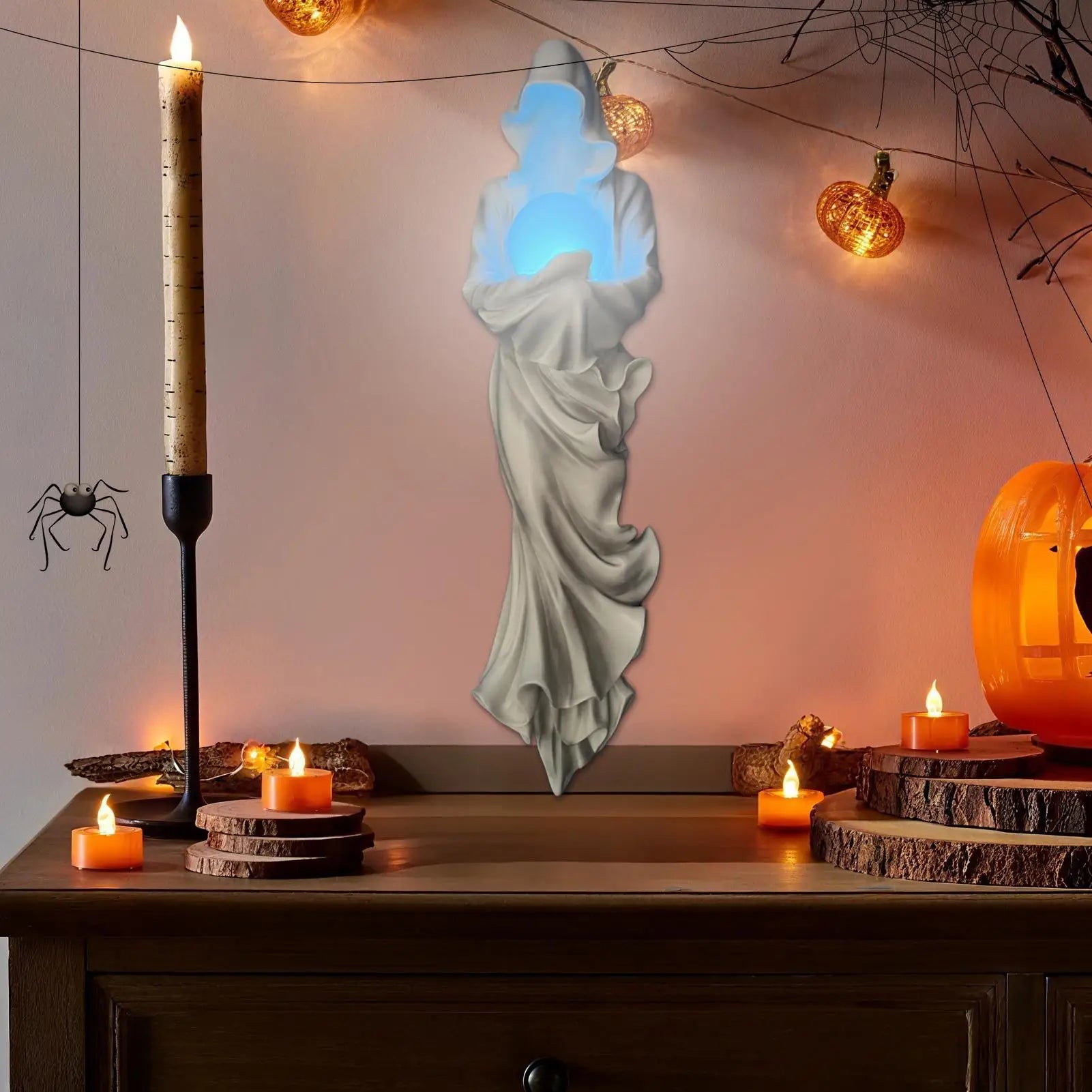 Halloween Ghost Figurine Decor Hugging Lamp Resin Gothic Ornaments Qme