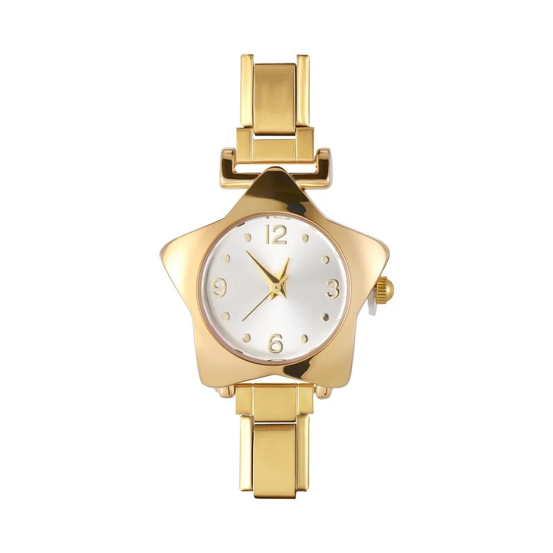 1 Piece Gold Retro Simple Men Women's Watch Stainless Steel Strap Watch Star Dial Casual Fashion Watch Suitable for Daily Wear Qme Style 1