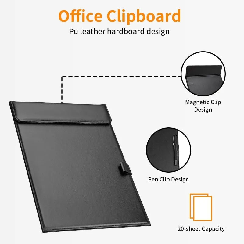 A4 Clipboard Folder Work PU Leather File Clip Document Holder Qme