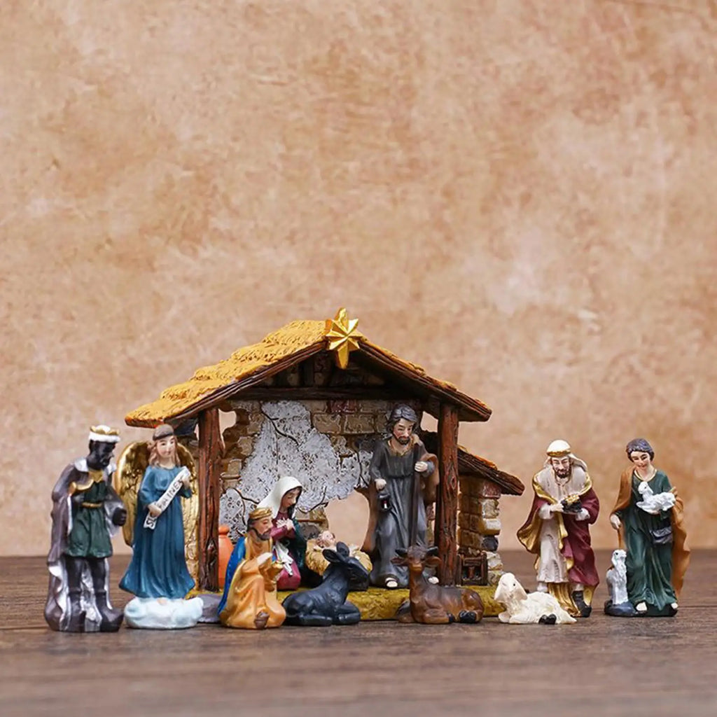 Nativity Figurines Resin Manger Decoration Resin Christmas Manger Nativity Figurine Set For Bookshelf Home Dining Table Mantle Qme