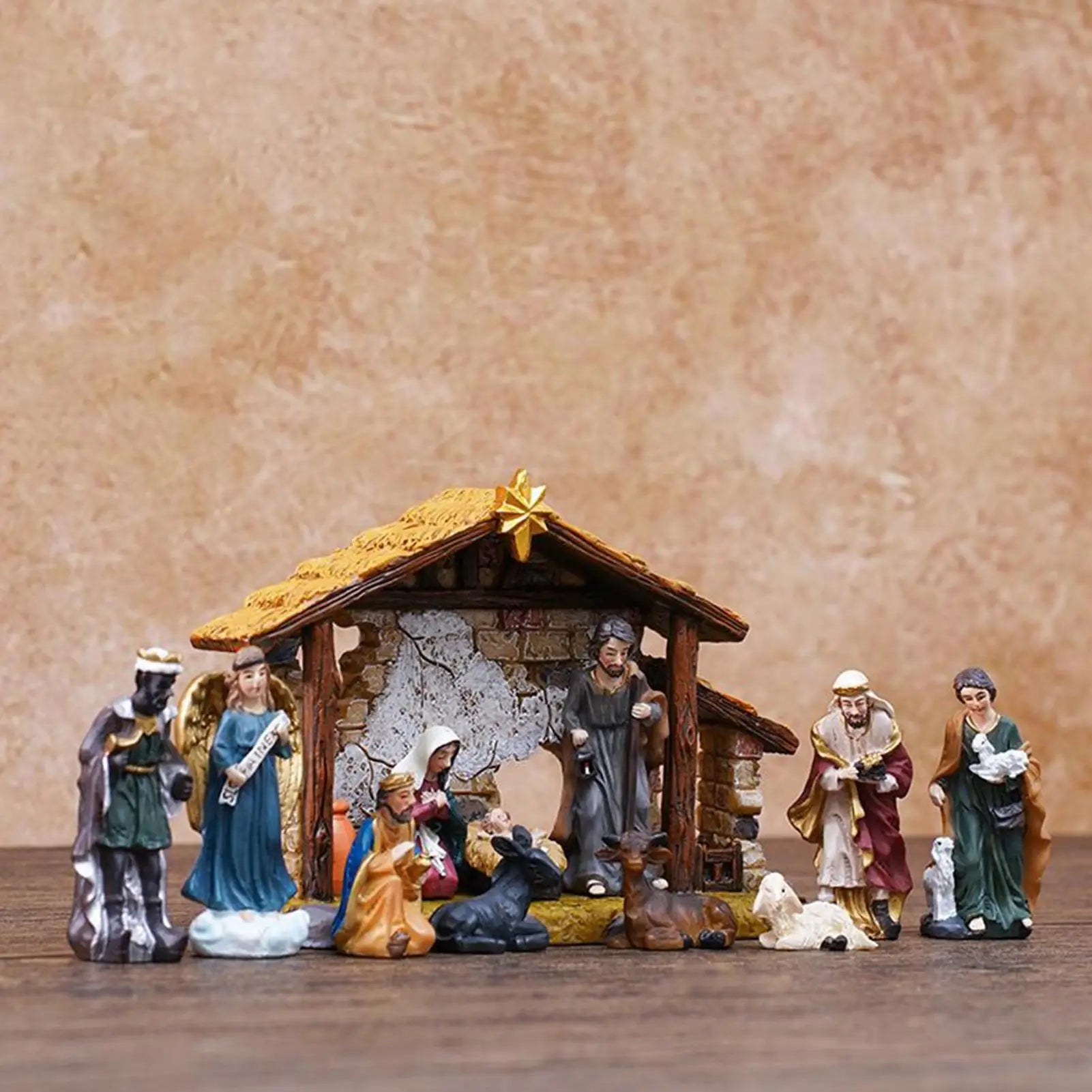 Nativity Figurines Resin Manger Decoration Resin Christmas Manger Nativity Figurine Set For Bookshelf Home Dining Table Mantle Qme
