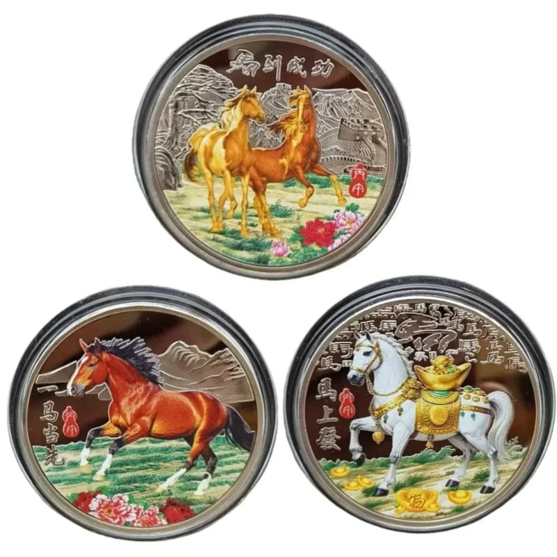3/1Pcs Chinese Zodiac Horse Souvenir Coins Lucky Animal Horse 40mm Collectible Coins Metal Collection 2026 New Year Event Gift Qme A3