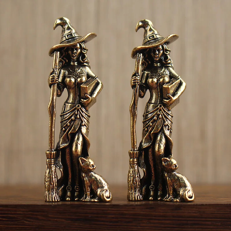 Vintage Witch Broom Brass Guardian Angel Statue Retro Home Decor Crafts For Living Room TV Cabinet Wine Bar Desktop Ornament Qme