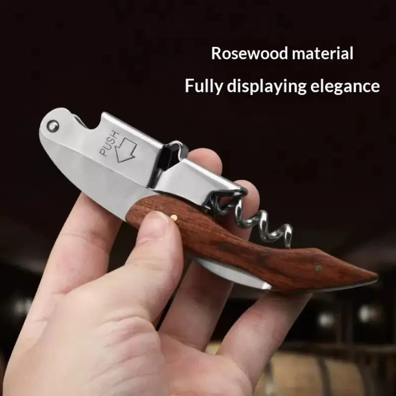 Portable Wooden Stainless Steel Folding Tool Knife Corkscrews Red Wine Opener Multifunctional Outdoor Tool Bar Accessories Qme