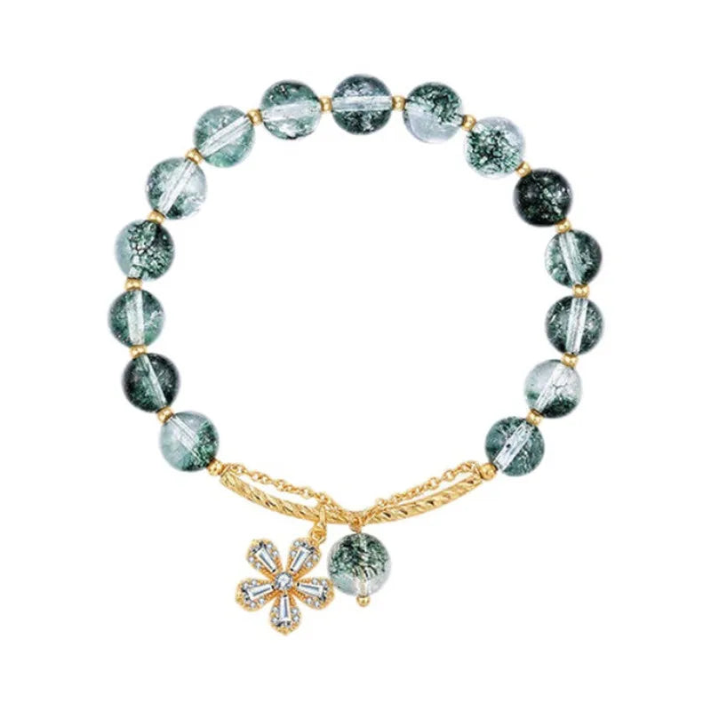 b74 Cherry Blossom Green Ghost Bracelet Advanced Design Lucky Crystal Green Ghost Elastic Bracelet Women's Jewelry Hand Gift Qme