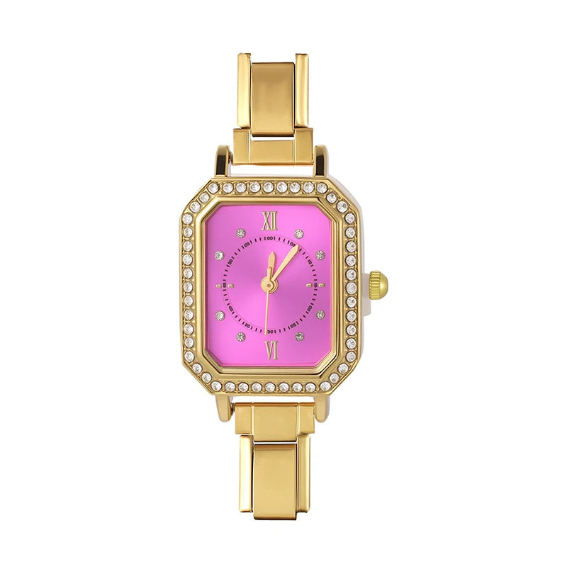 Y2K Colored Dial Fashion Women's Stainless Steel Zircon Square Watch