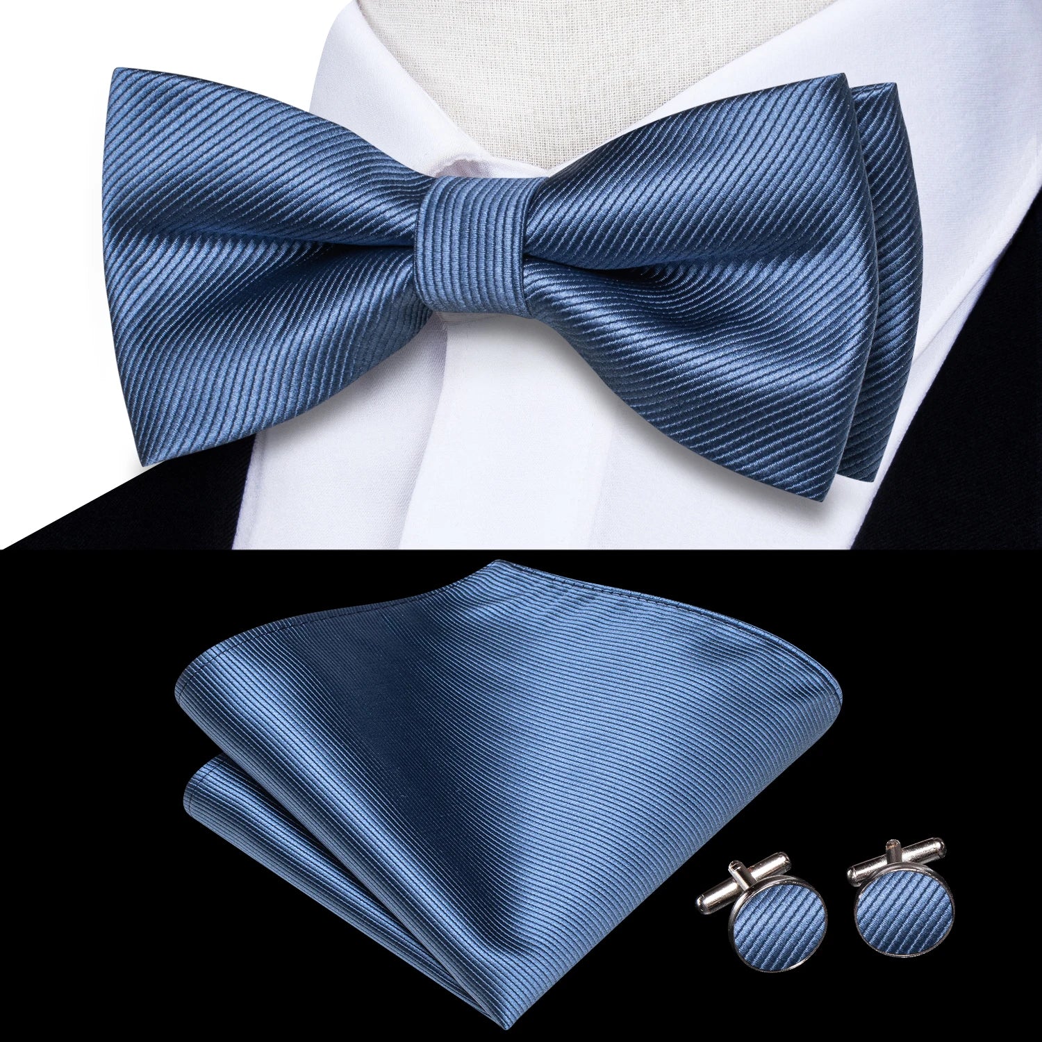 Hi-tie Pink Dot Silk Mens Pre-tied Bow Tie Hanky Cufflink Dusty