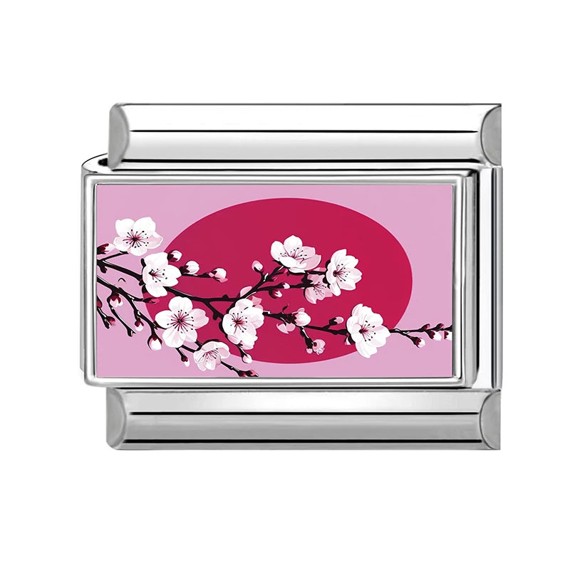 Y2K Plum Blossom Pink Black UFO Cute Flower Cat Italian Charm Link Fit 9mm Stainless Steel Module Women's Bracelet MakingJewelry Qme S 28