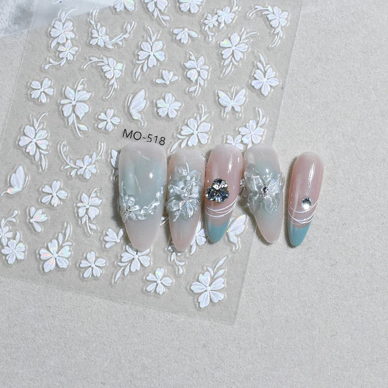 Nail Adhesive Charm Art Accessories Laser Flower Sticker Decoration Qme