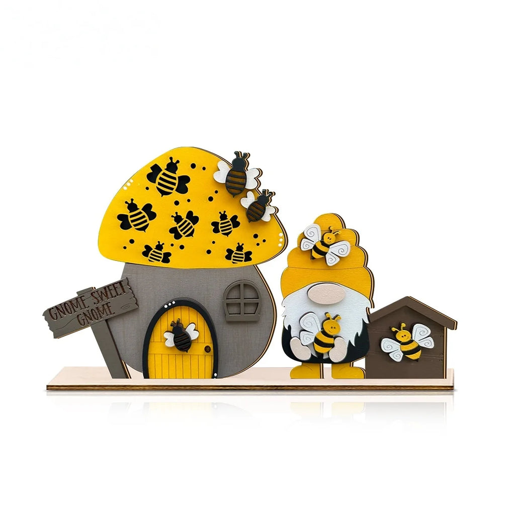 1 set of 2D summer mini bee mushroom house wooden desktop decoration ornaments, rustic farmhouse desktop decoration Qme