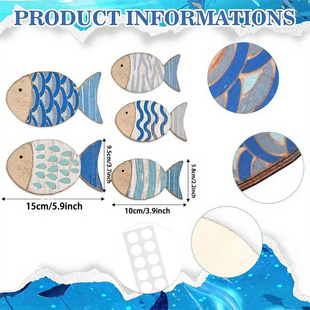 Fish Decorations Wall Wood Decor Tropical Series Ornament Rustic Qme 5PC