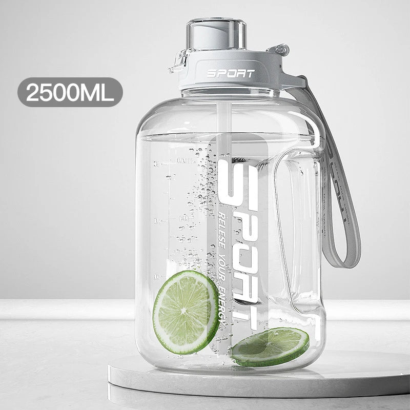 Large Capacity2500 Water Bottle Straw Lid Sports Gym Kettle Camping Qme 2500ML White