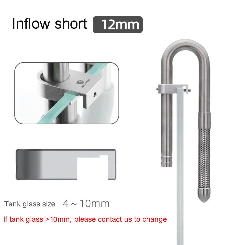 AQUAPRO Mini Stainless Steel Skimmer Inlet Outlet Outflow Inflow Pipes Filtro Aquarium Fish Tanks Accessories Qme inflow short 12