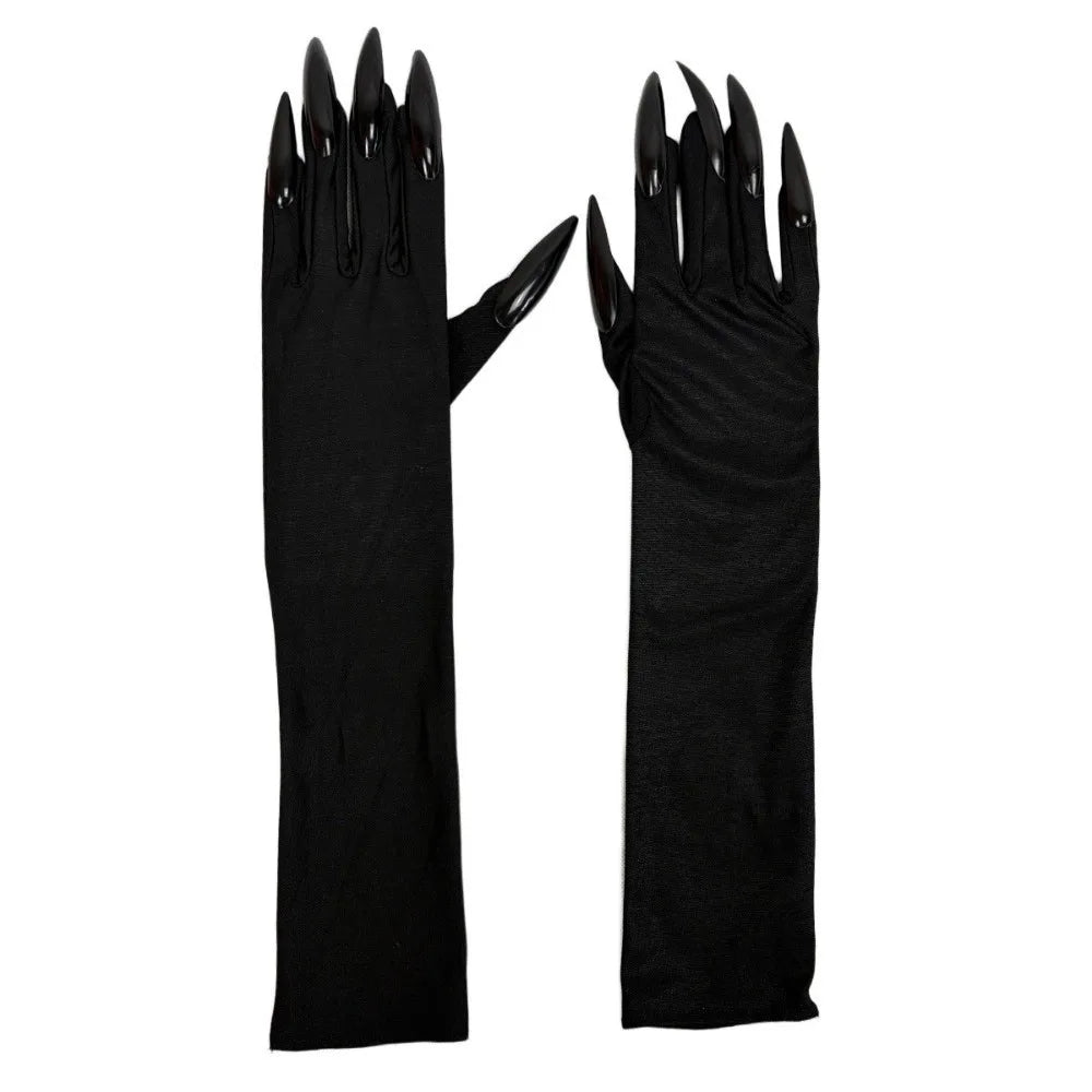 Fancy Props Halloween Cosplay Gloves Solid Long Nails Witch Costume Qme Black