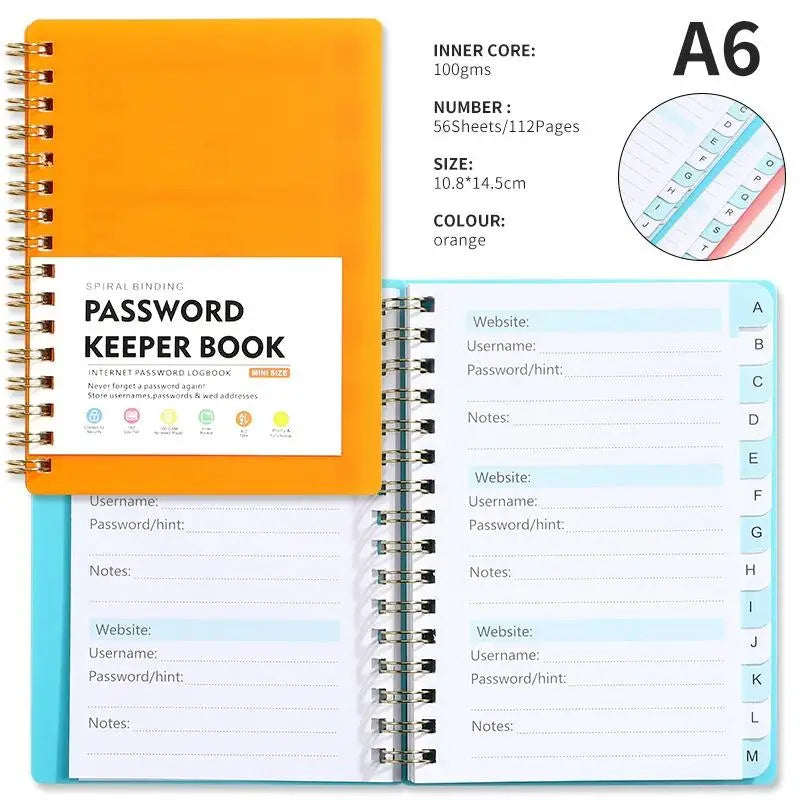 A6 Password Keeper Book Alphabetical Tabs Portable Internet Login Qme A3