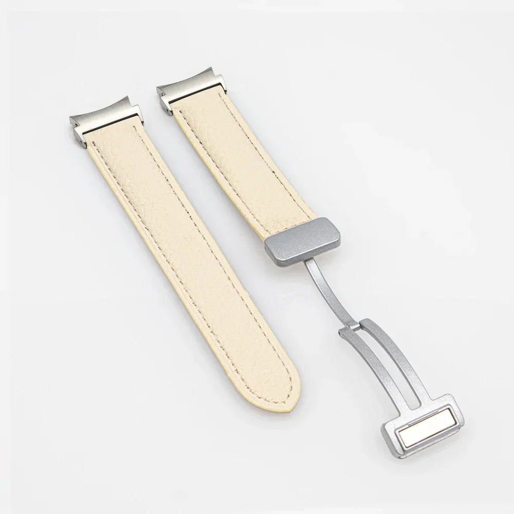 No Gaps Leather Band for Samsung Galaxy Watch 6 5 4 40mm 44mm 4/6Classic 46mm 42 43 47mm 5 Pro 45mm Magnetic Buckle Watch Strap Qme