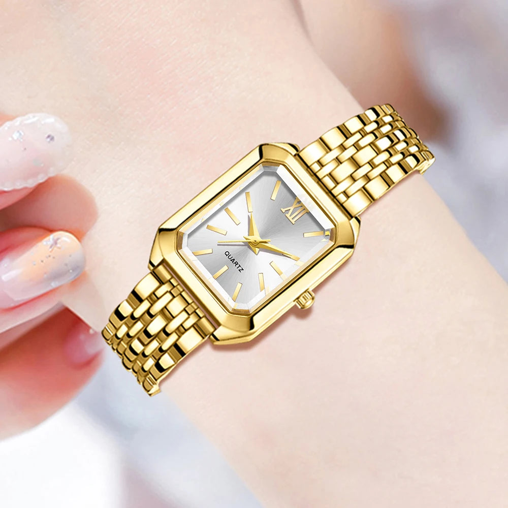 Golden Roman Square Watch Unlimited Bracelet Love Double Opening Qme