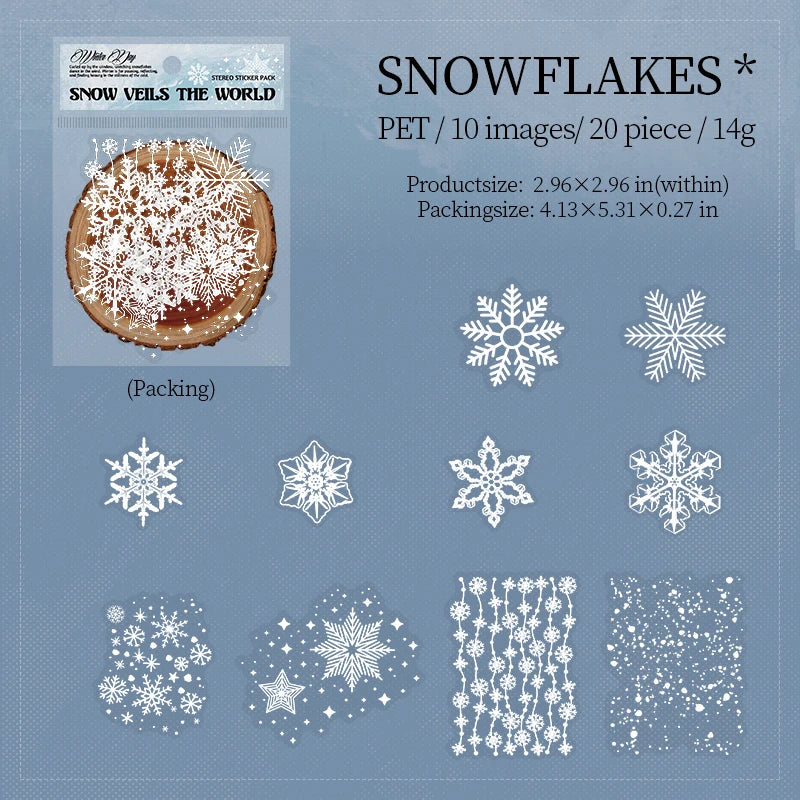 20 Sheets/Bag 3D Foam Winter Snowflake Christmas Sticker Set for DIY Scrapbook Guitar Phone Case Notebook Decoration Craft Qme 2