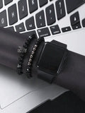 3-piece exquisite and versatile women's watch set, fashionable quartz watch, casual steel strip watch, women's watch set Qme black No