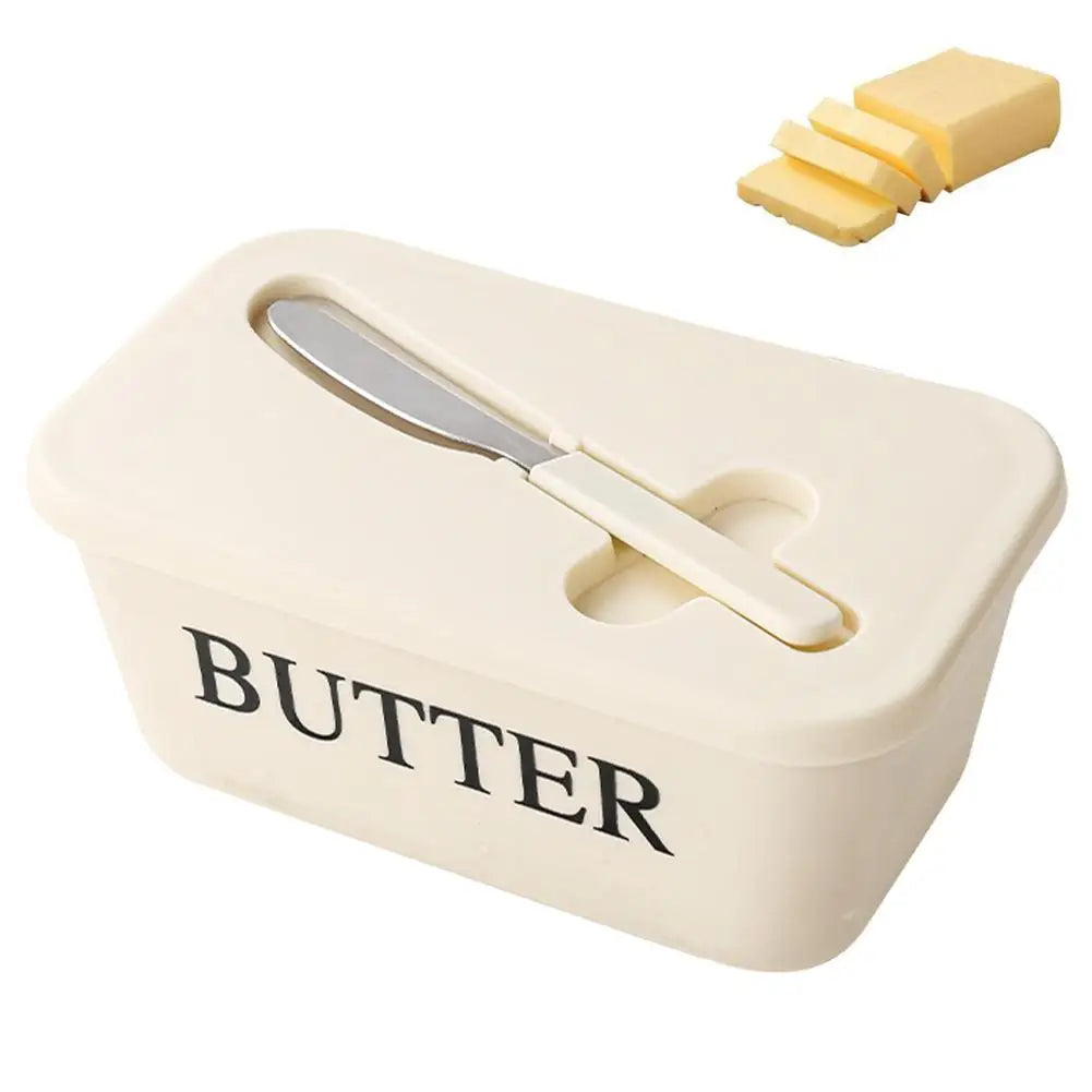 Butter Container Box Dish Lid Knife Restaurant Sealed Storage Kitchen Qme White