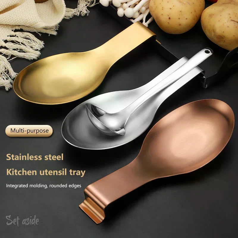 Fish Shape Spoon Rest Thickened Stainless Steel Tableware Spoon Shelf Buffet Clip Tray Hotel Restaurant Kitchen Utensil Holder Qme