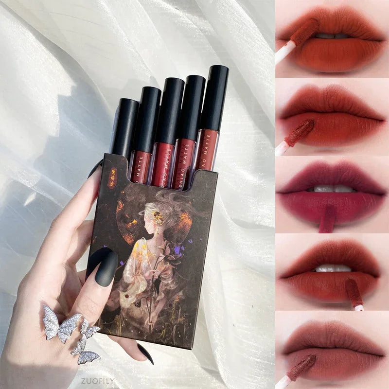 5Pcs Cigarette Lip Gloss Set Matte Red Tint for Lips Makeup Long Lasting Water Mirror Lip Glaze Waterproof Lipstick Kit Cosmetic Qme 5PCS DAISHIAO