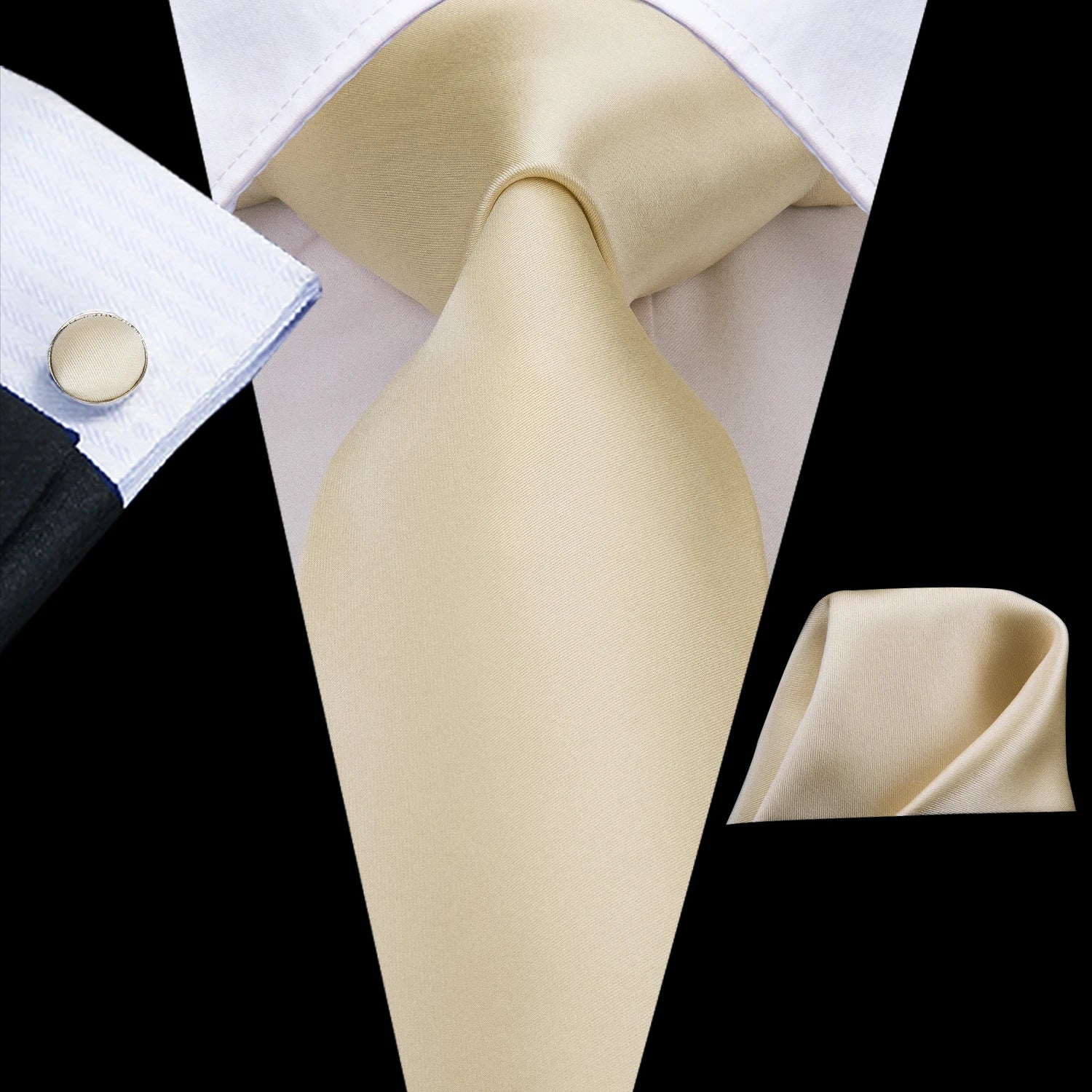 Tie Set for Men, 3-Piece Wedding Accessories with Cufflinks & Pocket Handkerchief, Striped/Floral Design Qme DPTH-LDSN3266