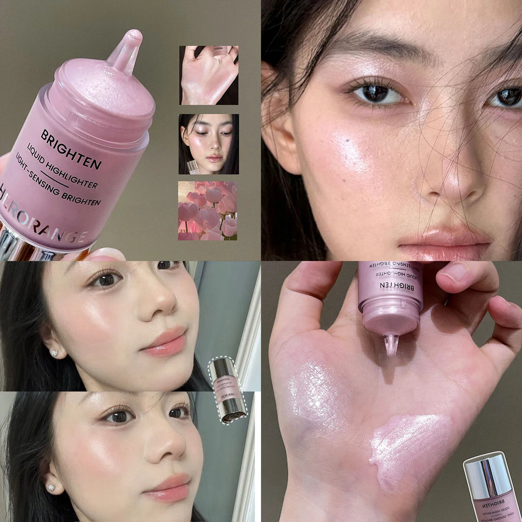 Warm Rose Bronze Liquid Highlighter Mirror Makeup Face Contour Stick Natural Shimmer Bronze Liquid Blush Brighten Waterproof Qme