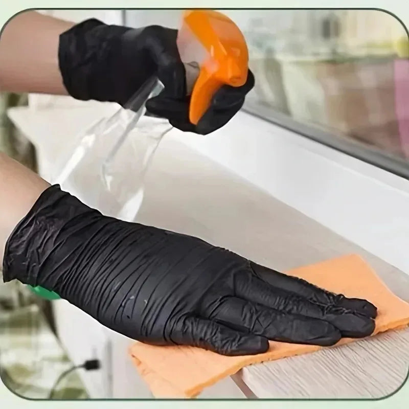 100PCS Black Disposable Nitrile Gloves Multi-purpose Household Gloves For Home Kitchen and Bathroom Cleaning, Nail Care,Painting Qme