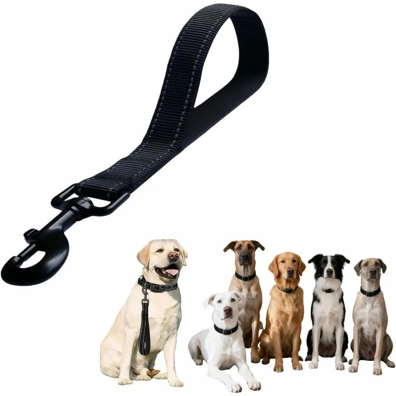 Short nylon dog leash, heavy-duty padded handle, reflective black, suitable for walking training of medium and large dogs Qme