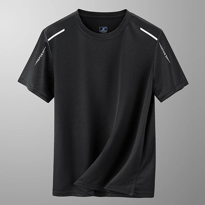 Men's Short Sleeve T-Shirt Summer Pure Color Loose High Elastic Quick Dry Sport Casual Fitness Half Sleeve Top Casual T-shirt Qme Black 4XL