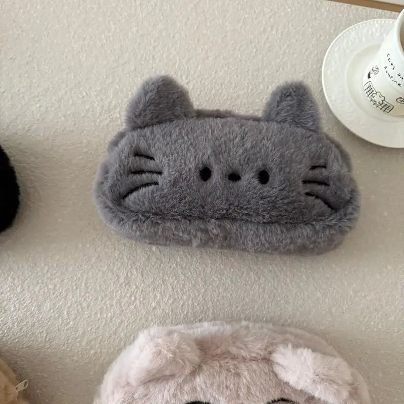 Cute Cartoon Embroidered Plush Cat Printed Pencil Case Student Qme A3