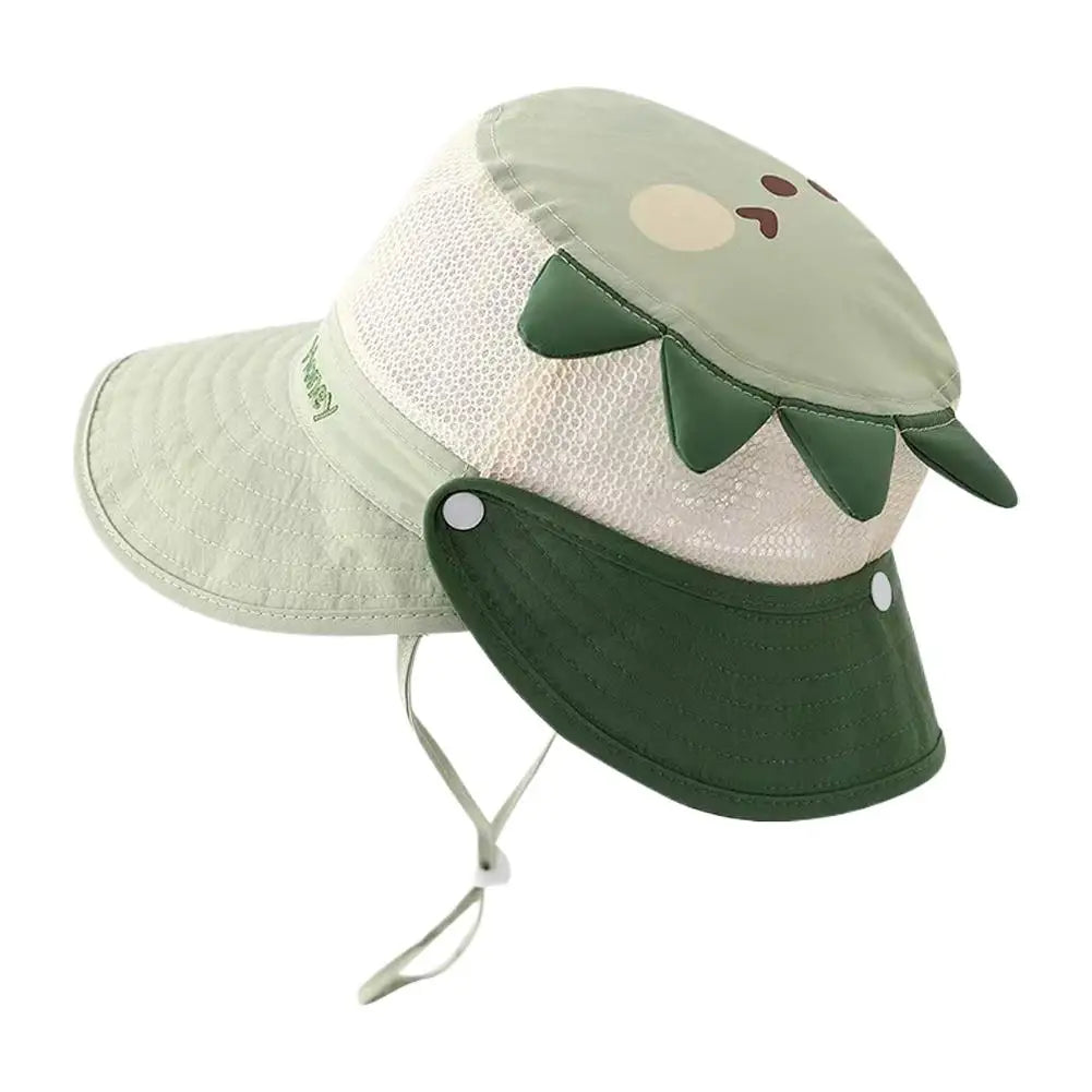 Summer Mesh Breathable Bucket Hats Cute Kids Sun Hat Wide Brim Beach Qme Green One size