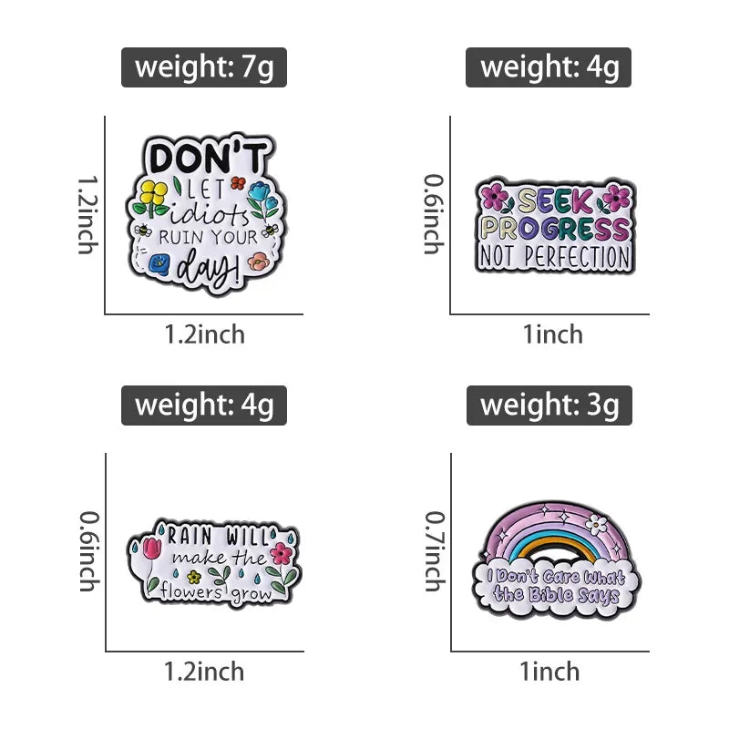 Cartoon Rainbow English Enamel Pins Seek Progress Not Perfection Metal Badge Brooch Children And Friends Jewelry Gifts Wholesale Qme