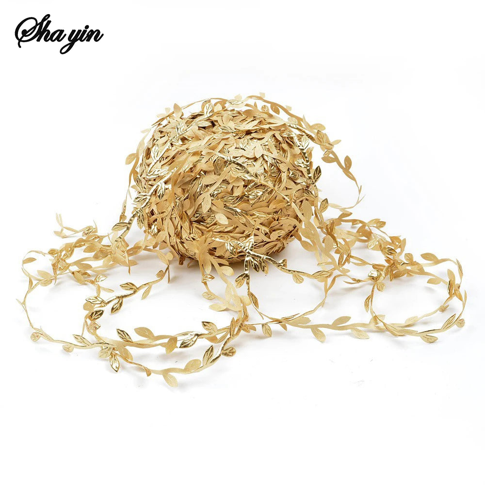 5/20M Gold Leaves Vine Artificial Silk Leaf Wreath Home Handmade Scrapbooking Craft Wedding Decor Fake Flower Rattan Garland Qme