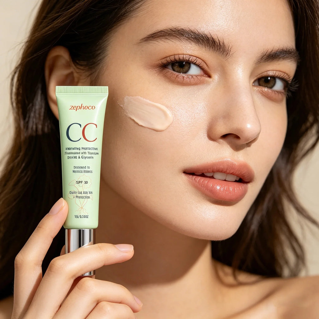 Zephoco Color Correcting Cream SPF 30 Anti UV Sun Protection Redness Blemish Cover Waterproof Centella CC Cream Foundation 15g Qme