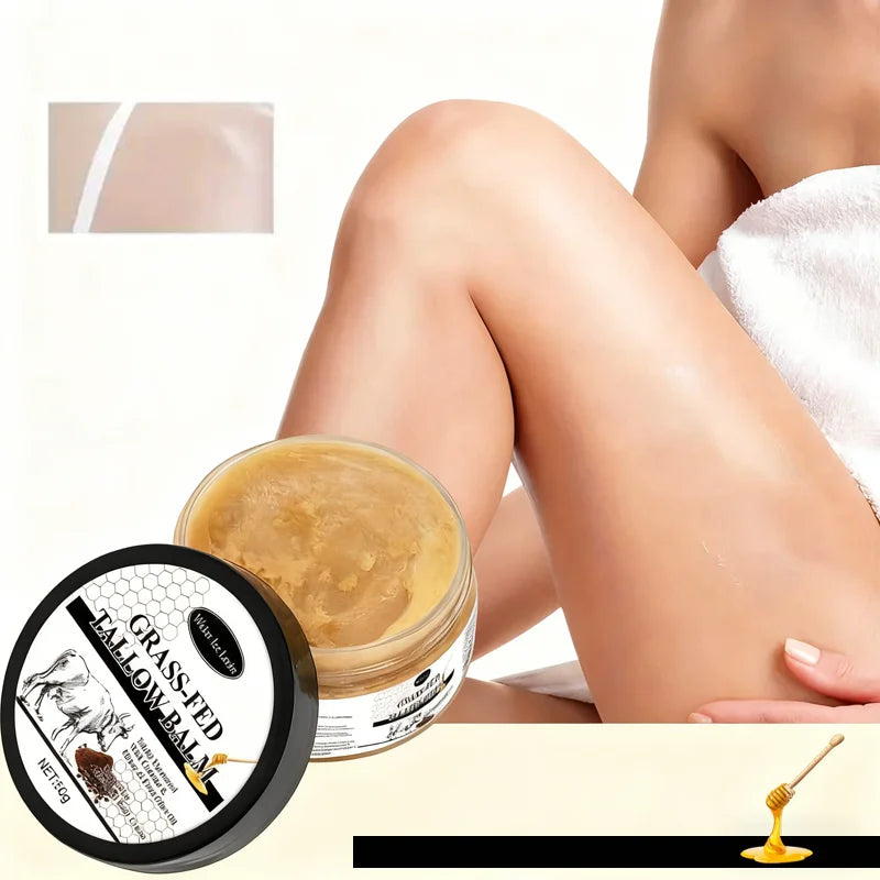 Grass-Fed Tallow Balm with Bee Venom & Caffeine, Unscented Moisturizer for Face & Body, Hydrates & Repairs Dry Skin. Qme