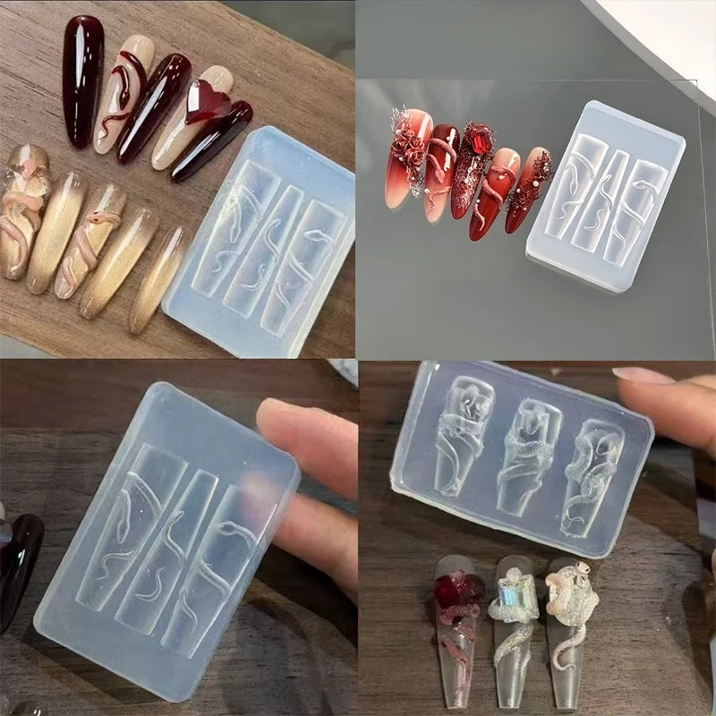 1 3D Silicone Nail Carving Mold Snake Design DIY Tool Art Decorative Qme