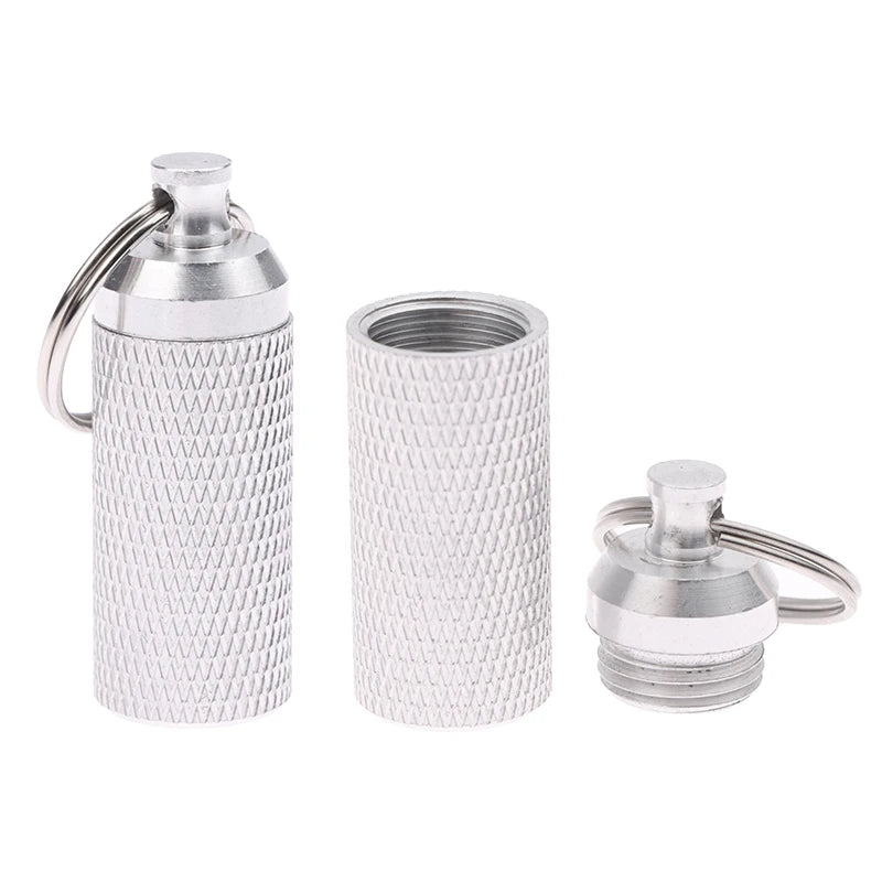 Aluminum Alloy Waterproof Pill Shaped Box Bottle Holder Container Qme