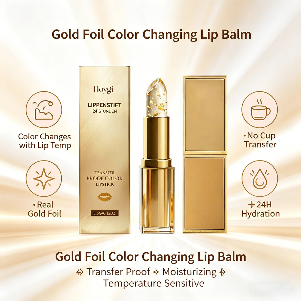 Gold Foil Color Changing Lip Balm Nourishing Transfer Proof Moisturizing Lipstick Temperature Sensitive Long Lasting Lip Care Qme