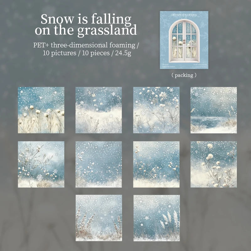 10 Sheets/Bag Winter Snowflake Theme Realistic Snow Particle 3D Sticker Pack for DIY Scrapbook Phone Case Notebook Background Qme 3